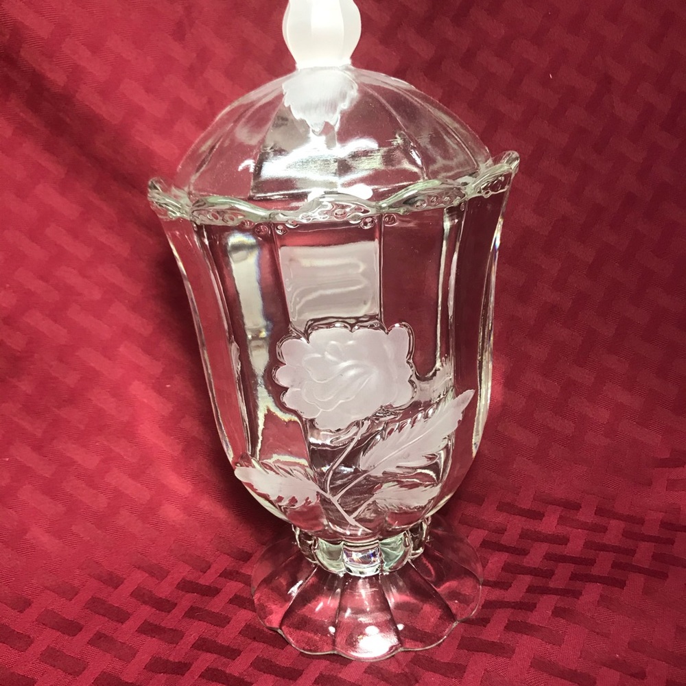 Bohemia frosted rose glass jar in pristine shape.